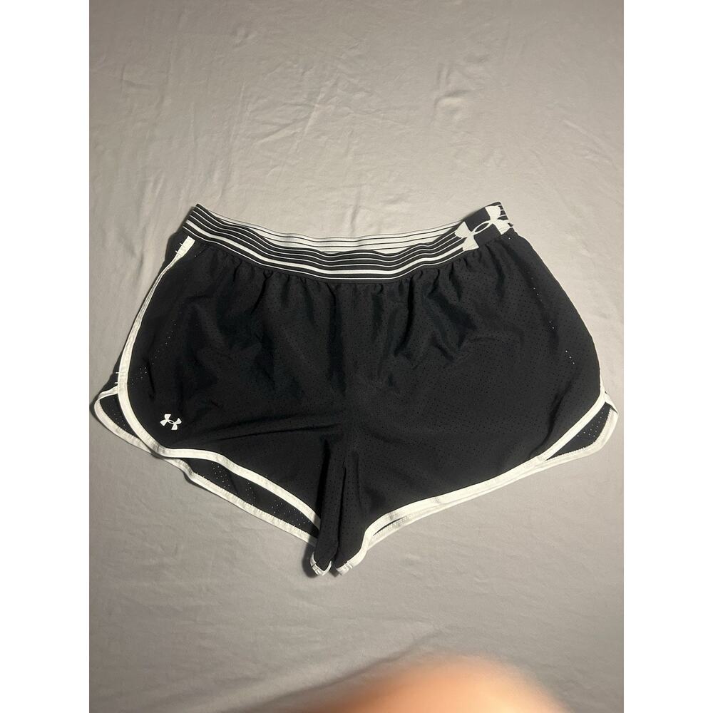 Under Armour HeatGear Womens Black Gray Trim Contrast Athletic Shorts Size L